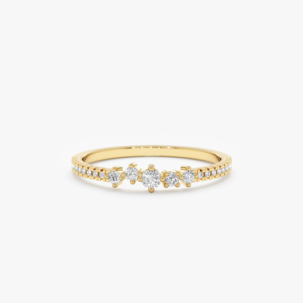 14K Solid Gold Cluster Diamond Stacking Ring