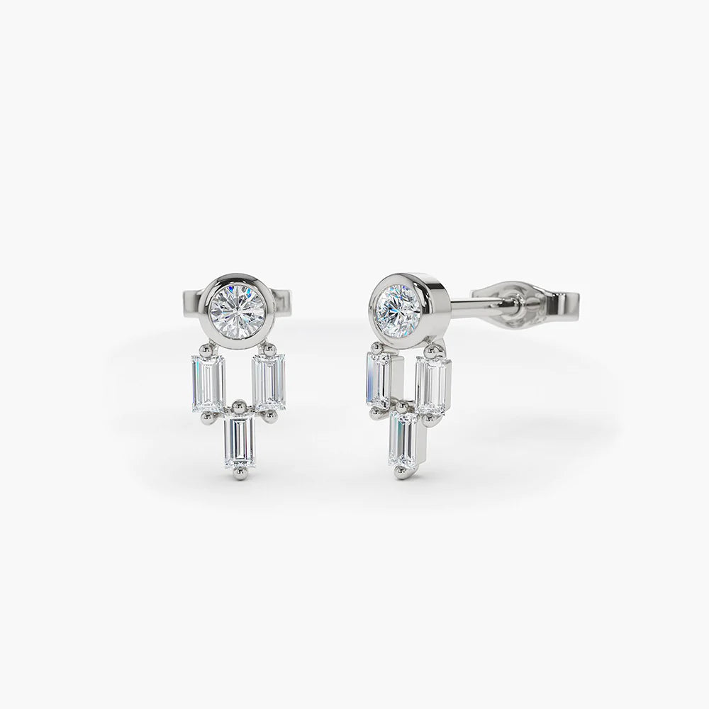 Solid Gold Unique Baguette Diamond Earrings
