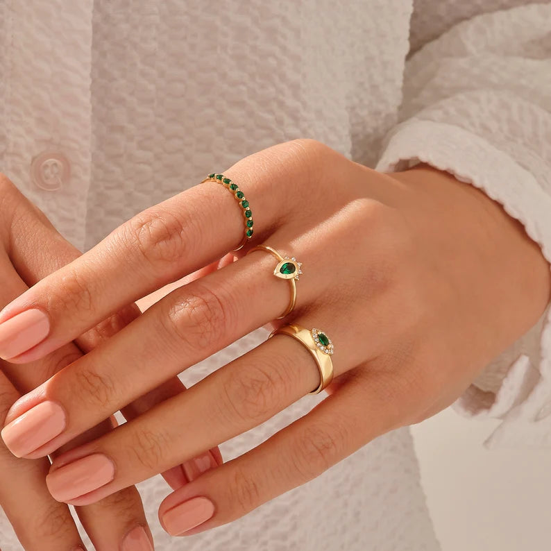 Solid Gold Emerald Stacking Ring