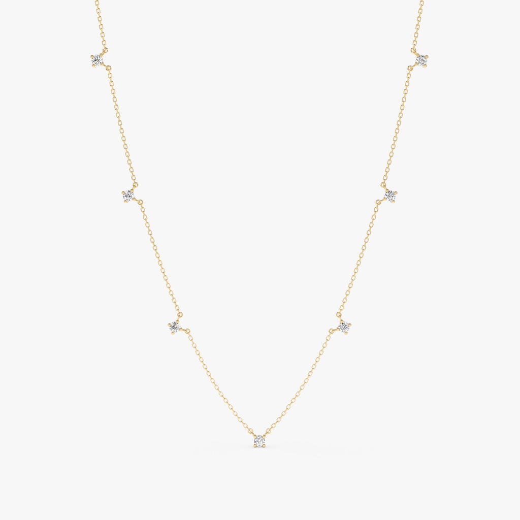Solid Gold Dainty Diamond Station Necklace (EDCB95)