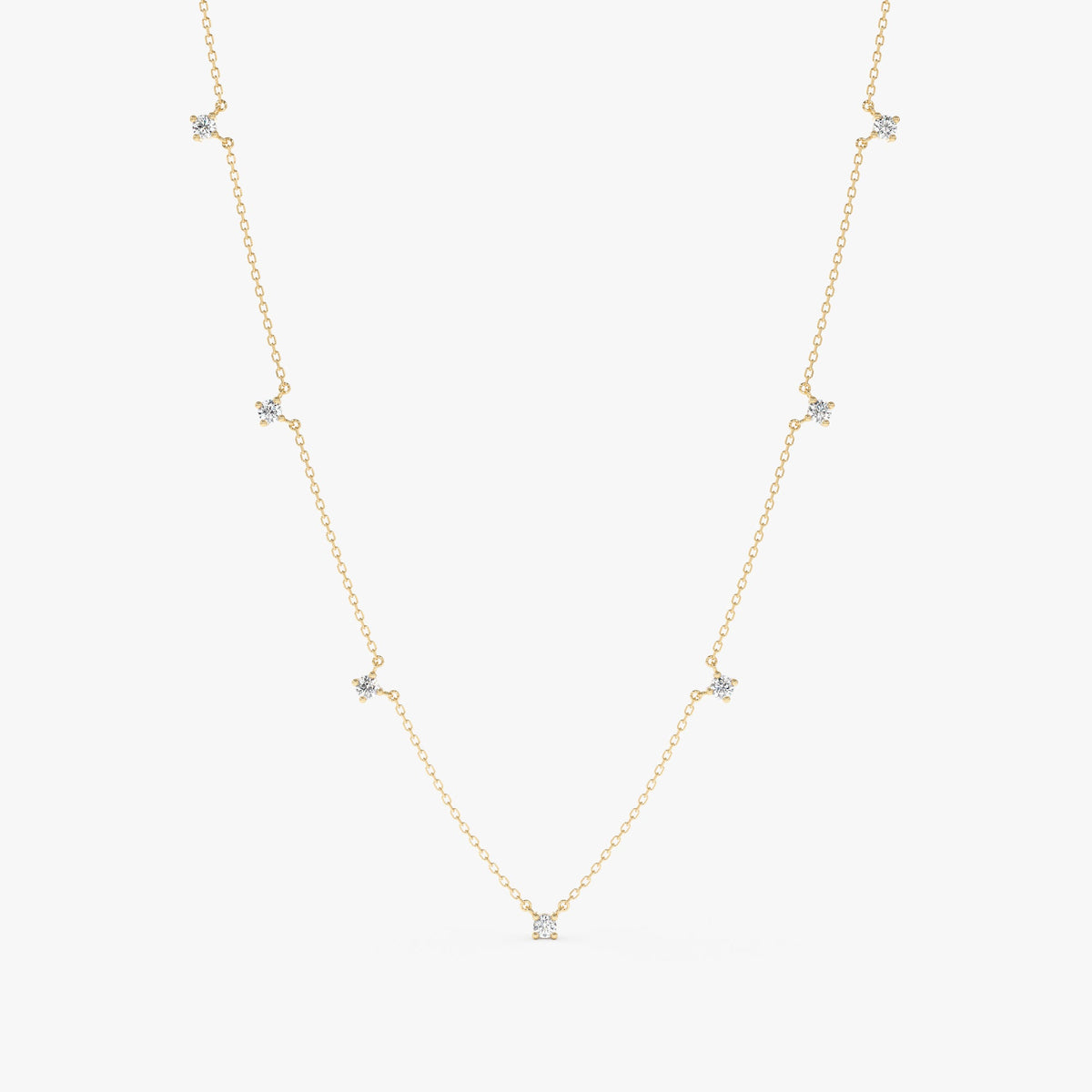 Solid Gold Dainty Diamond Station Necklace (A0CB9C)
