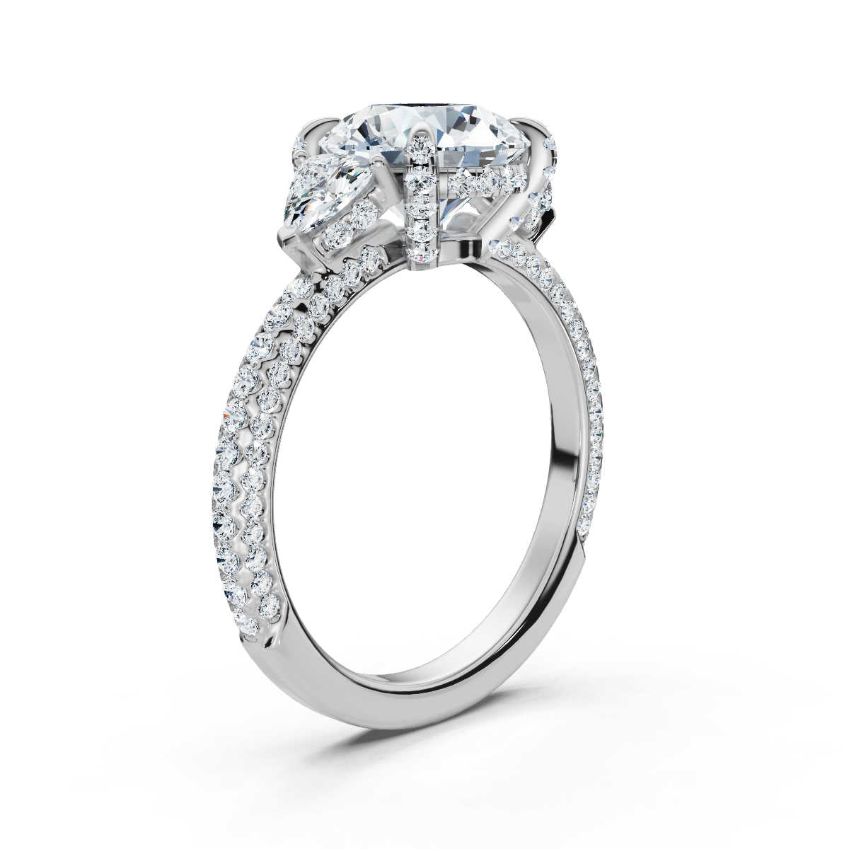 Solid Gold Engagement Ring 2 CT Three Stone Trillion Lab Grown Diamond