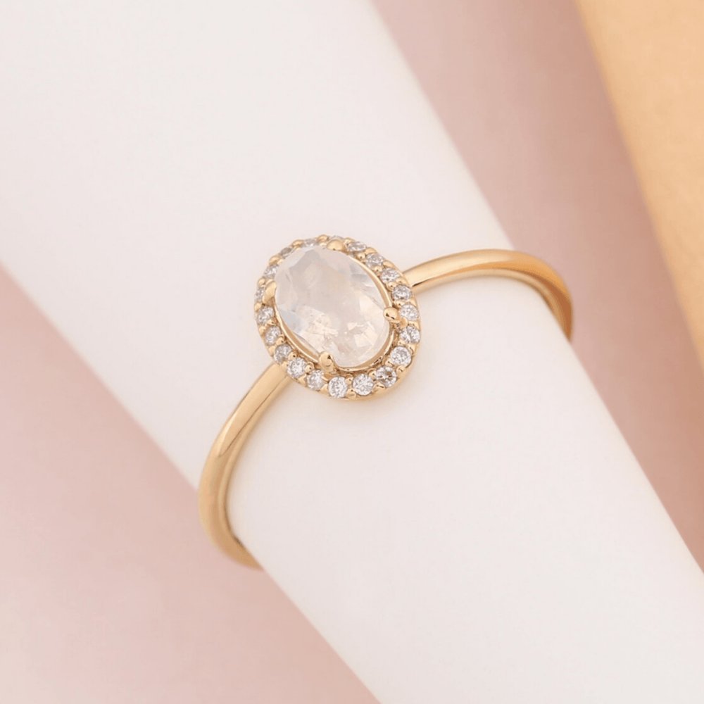 Solid Gold Moonstone and Diamond Engagement Ring