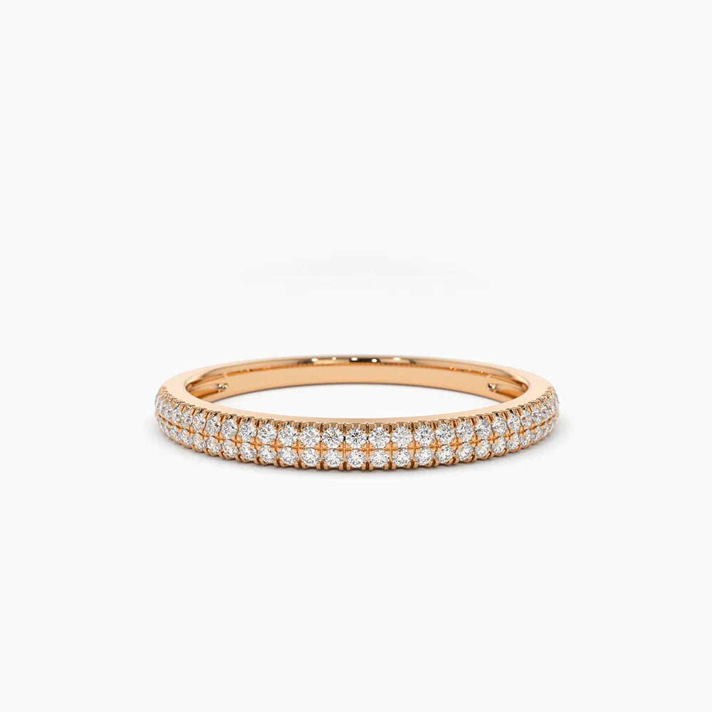 Solid Gold Double Row Micro Pave Diamond Ring