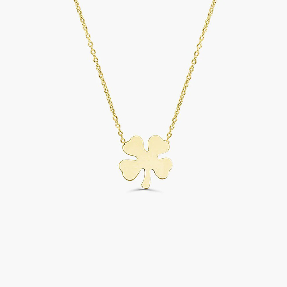 Solid Gold Four Leaf Clove Charm Necklace