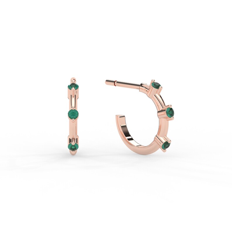 Solid Gold 1.5 MM Natural Emerald Hoop Earrings
