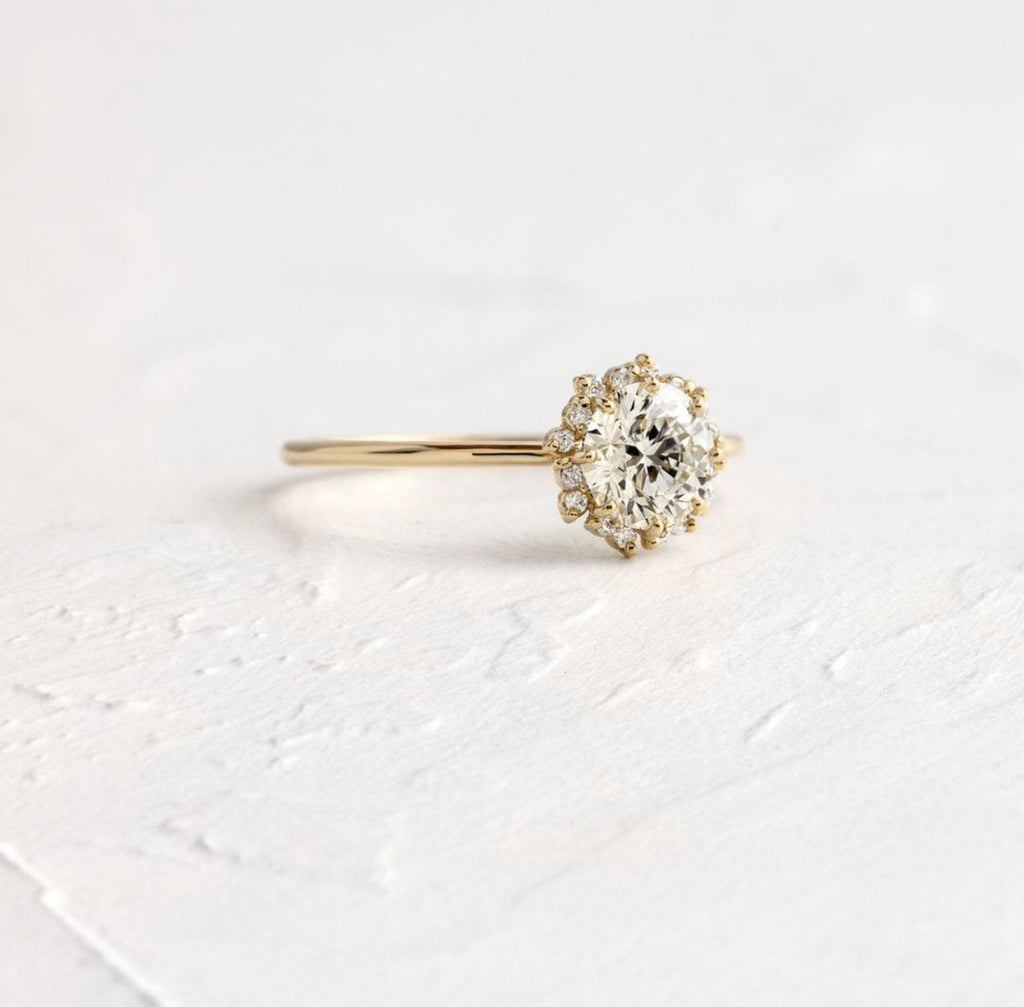 Solid Gold 3 CT Sapling Ring, Moissanite Diamond Gold Engagement Ring