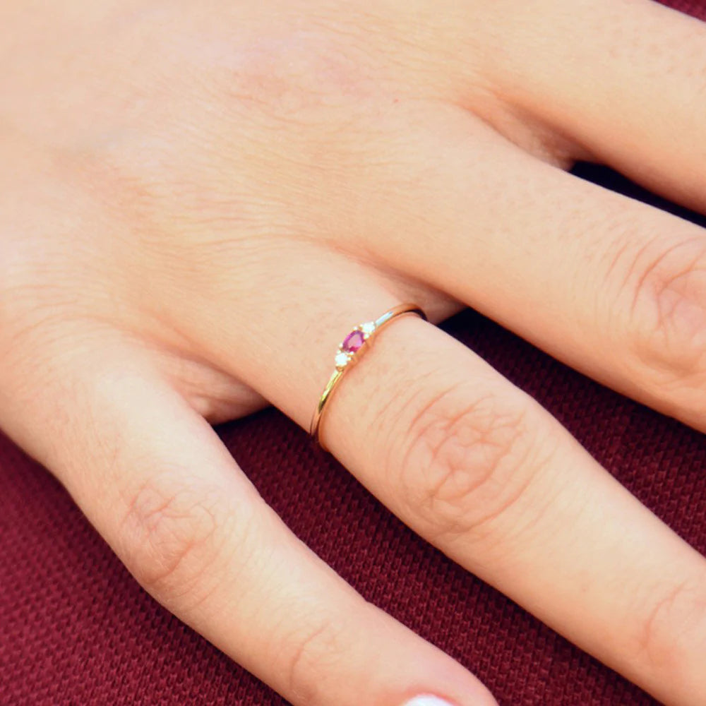 Solid Gold Mini Oval Emerald Ring with Diamonds Ring