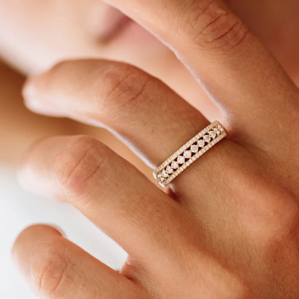Solid Gold Triple Row Diamond Wedding Ring