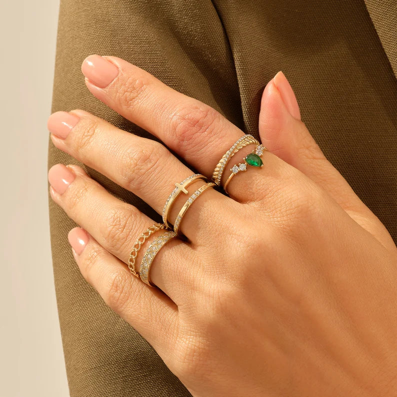 Solid Gold Pear Emerald Anniversary Ring