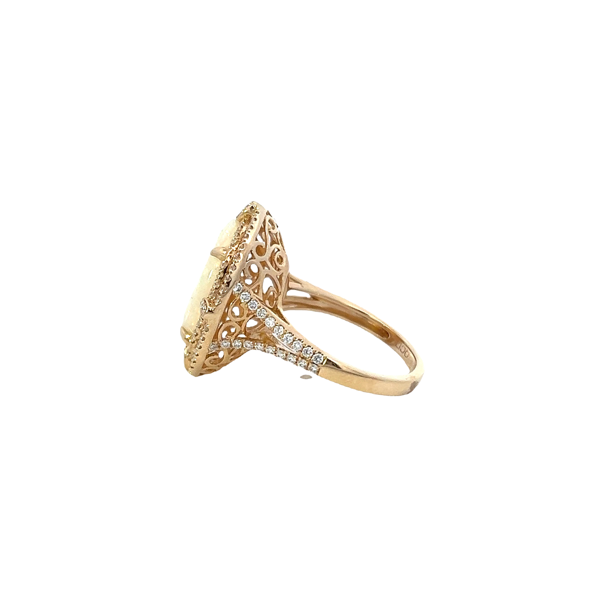 Solid Gold Large Oval Opal Set With Double Halo Ring