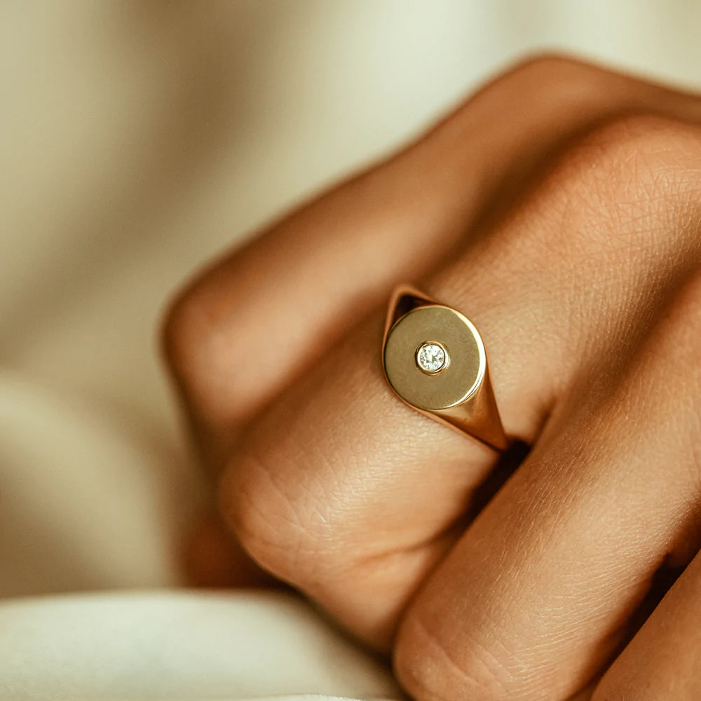Solid Gold Diamond Pinky Signet Ring
