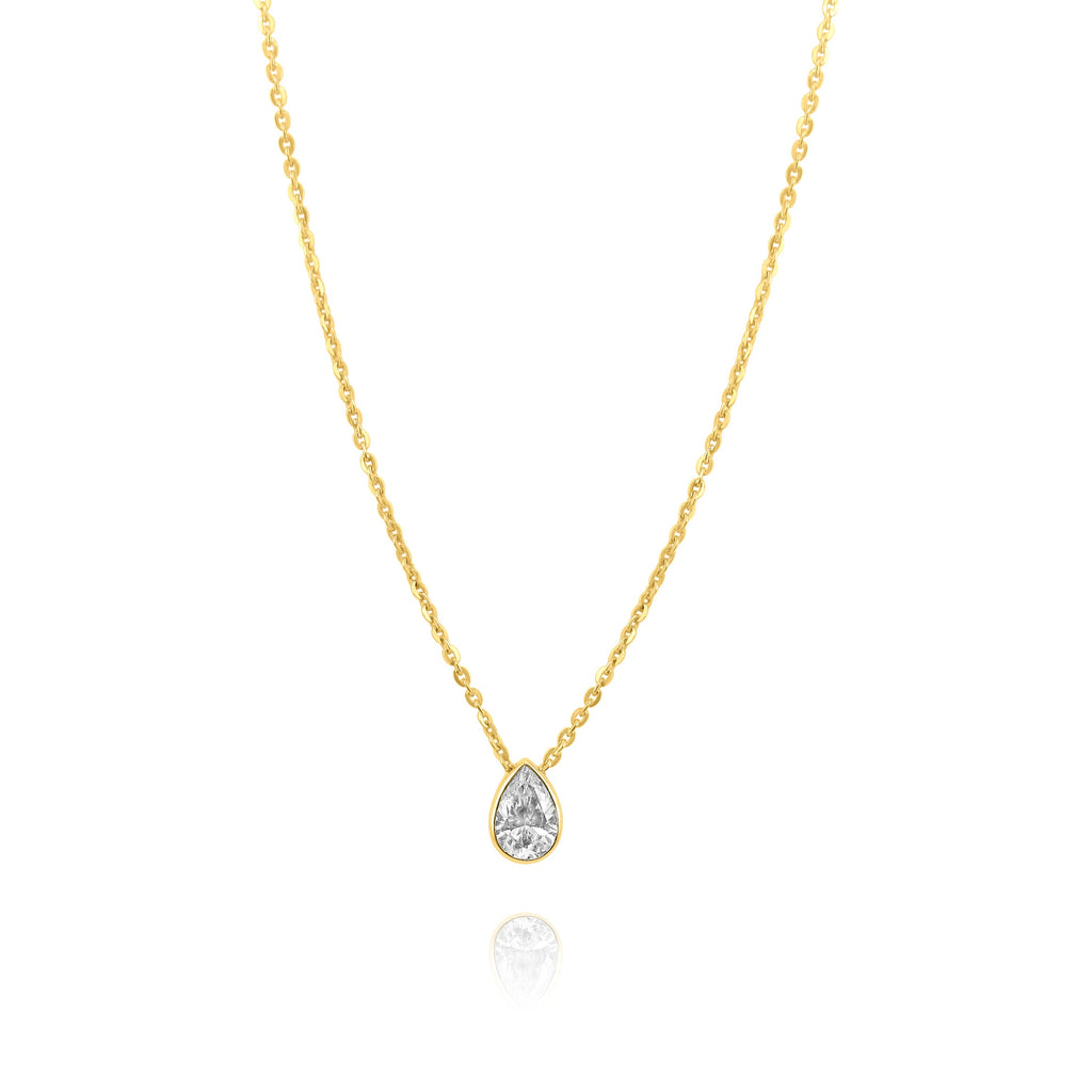 Solid Gold Diamond Pear Lab Grown Necklace