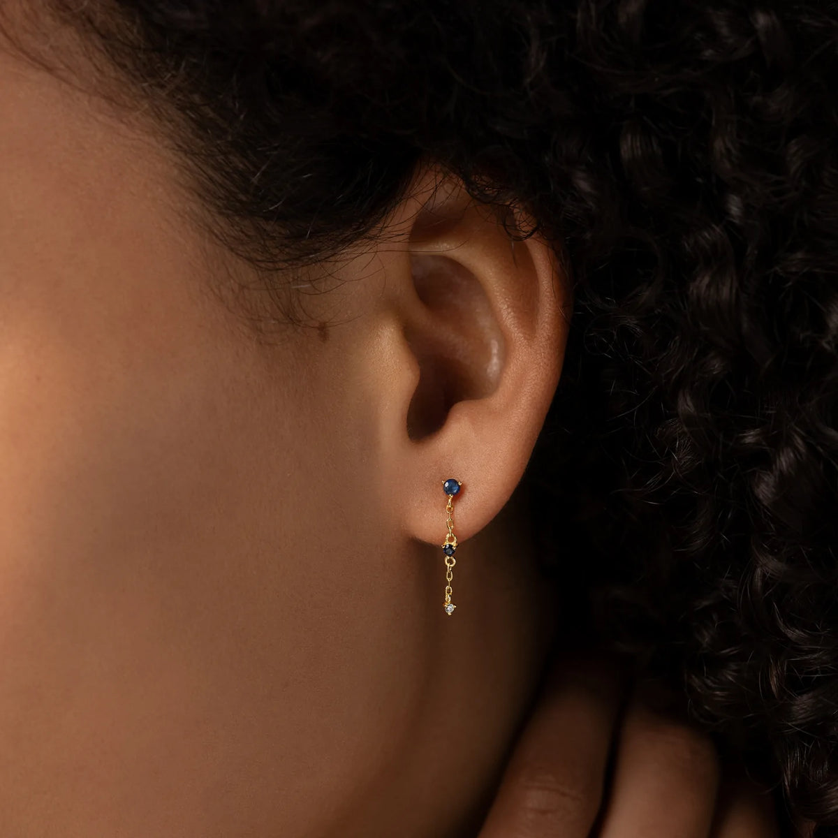 Solid Gold Sapphire Plotline Long Gold Earrings