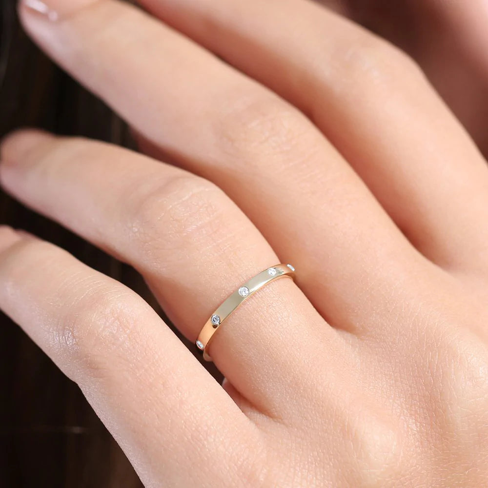 Solid Gold Burnish Set Diamond Wedding Ring