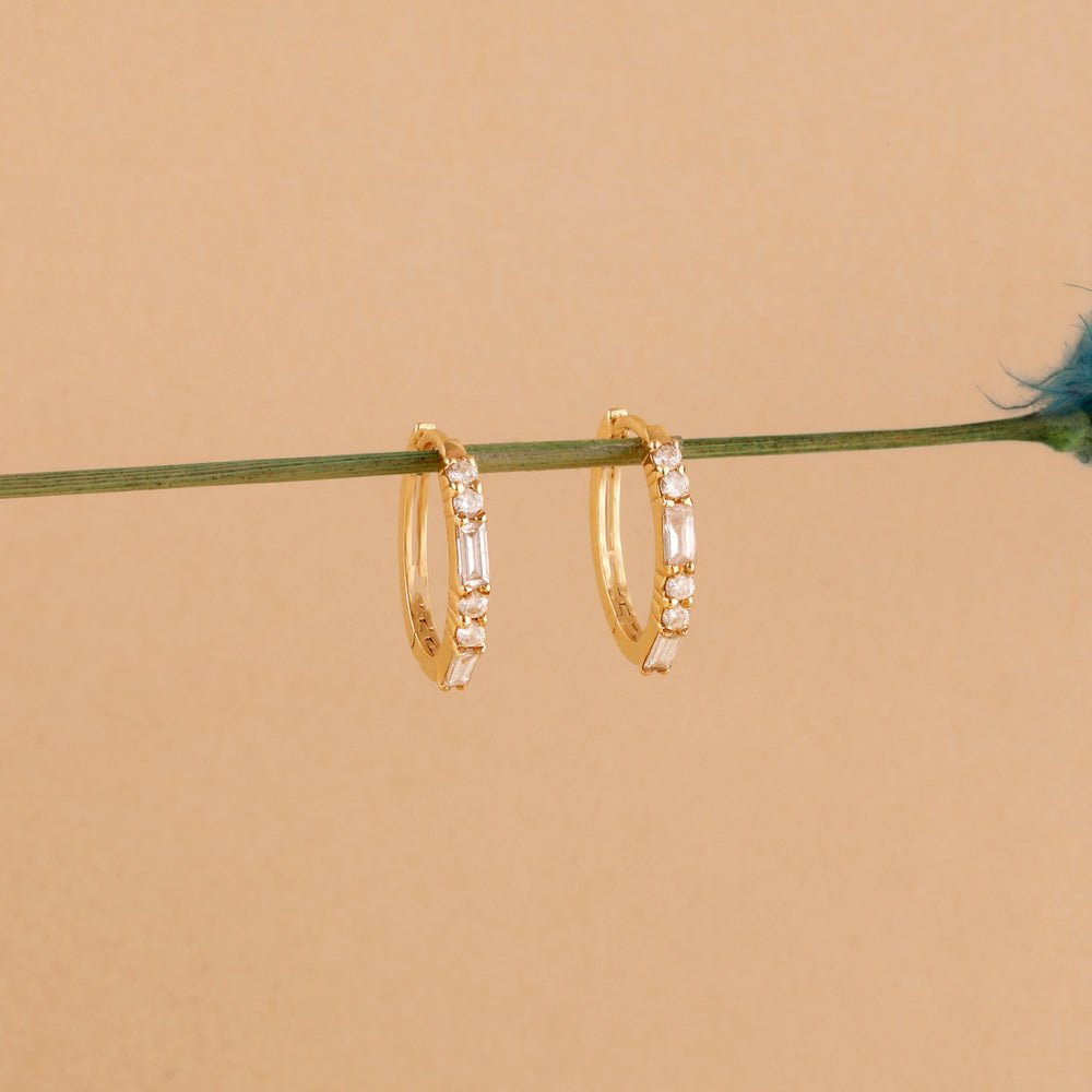 Solid Gold Mixed Diamond Oval Hoop Earrings (AC21FB)