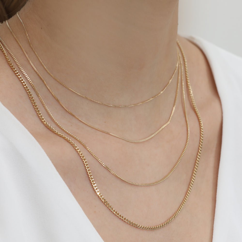 Solid Gold Thin Cuban Link Chain Necklace (2D28EC)