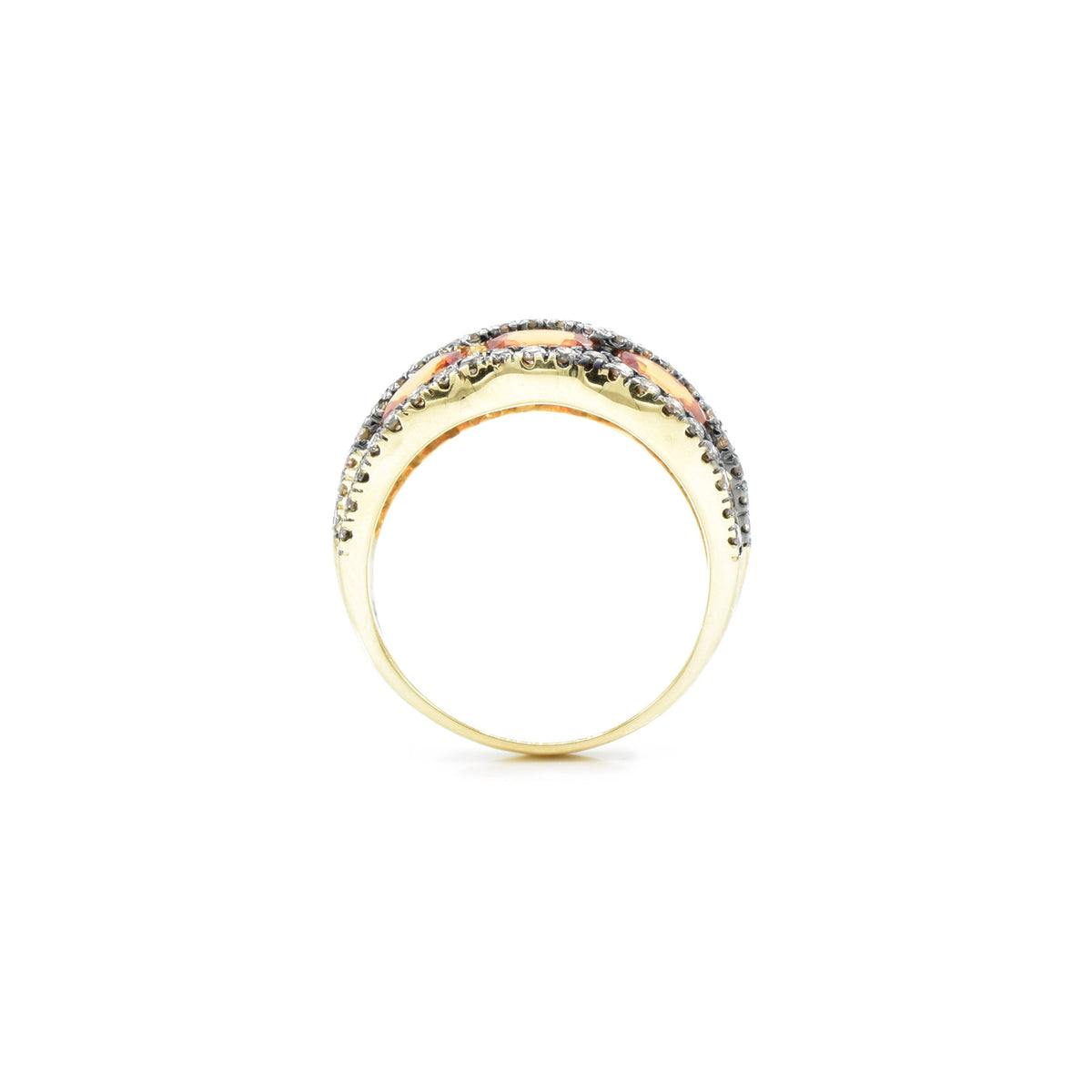 Solid Gold Champagne Diamond and Orange Sapphire Ring