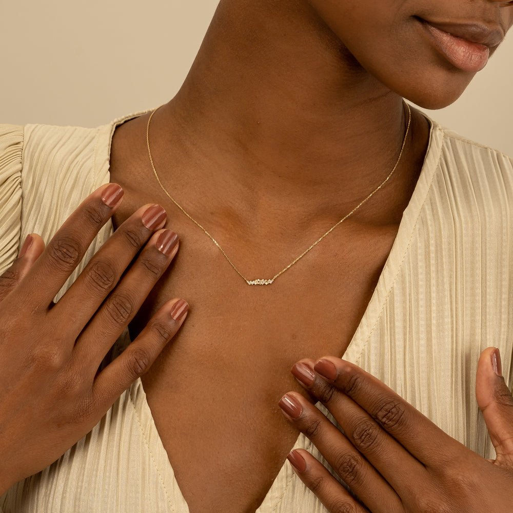 Solid Gold Baguette Diamond Cluster Necklace (339432)