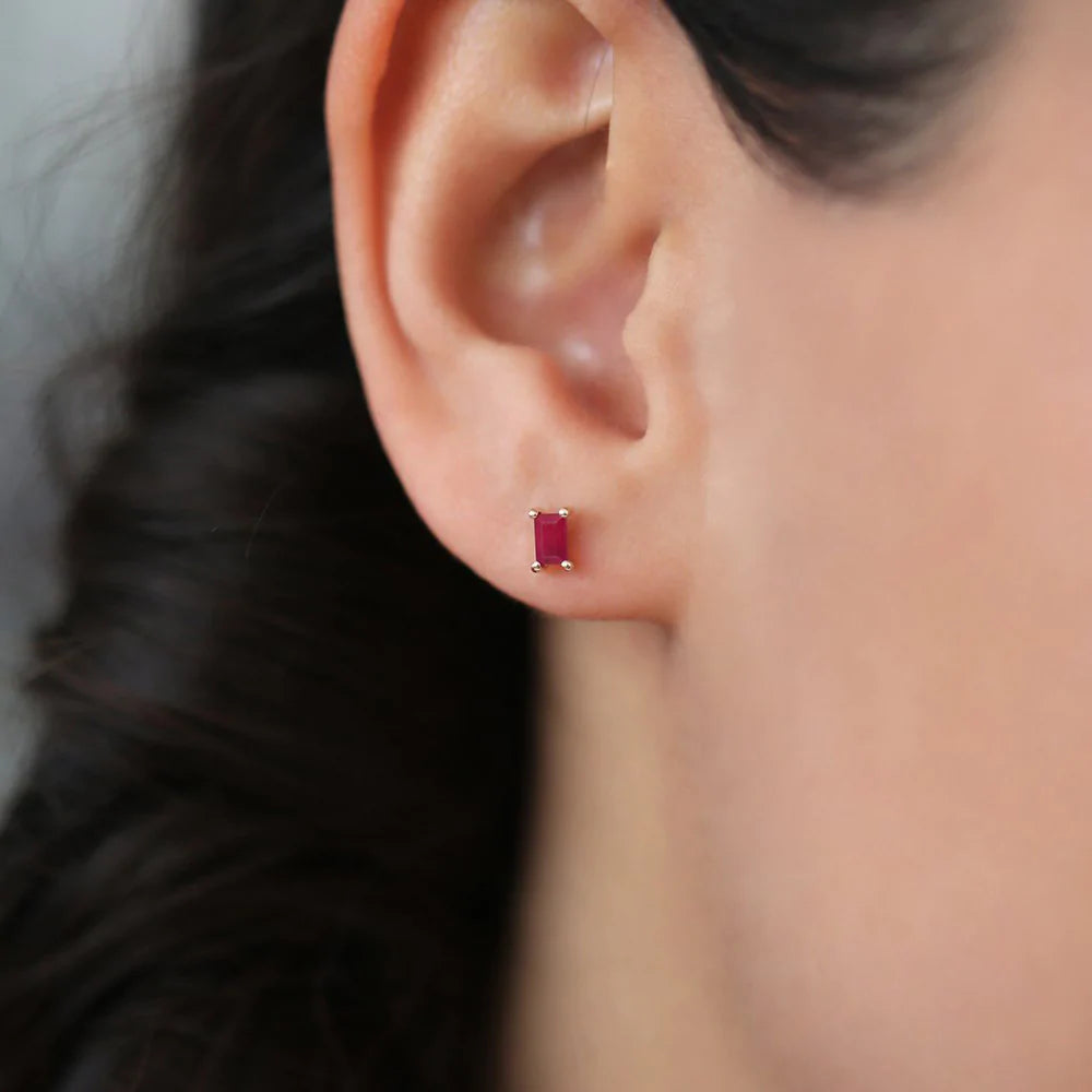 Solid Gold Baguette Ruby Earrings