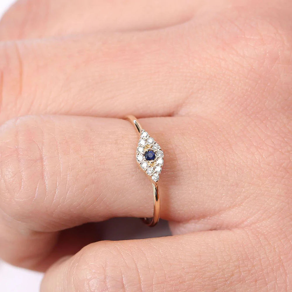 Solid Gold Diamond and Sapphire Evil Eye Ring