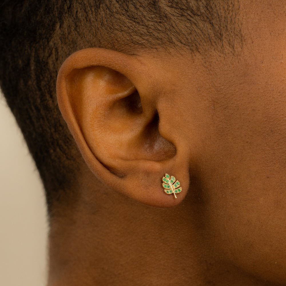 Solid Gold Emerald Palm Leaf Studs