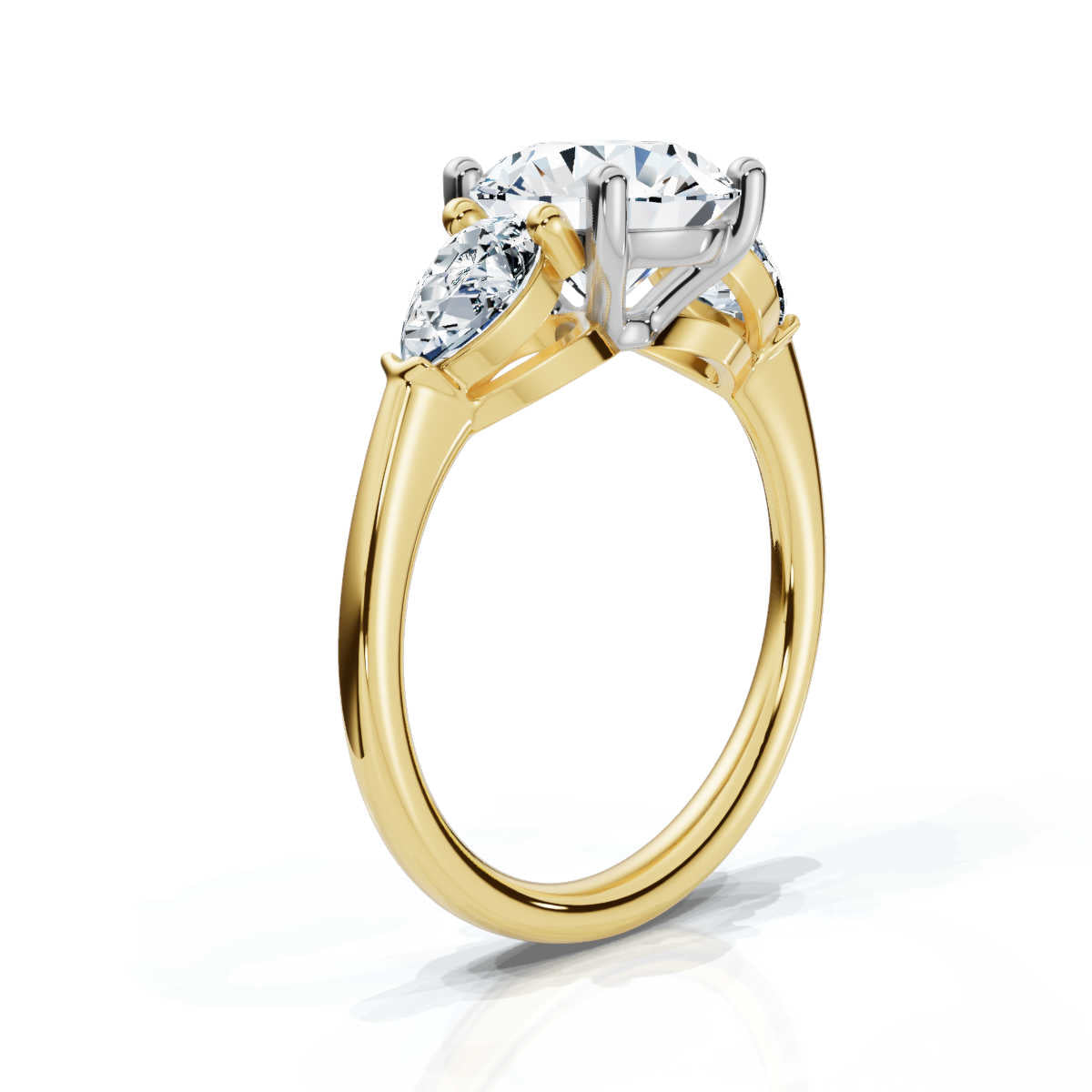 18K Solid Gold 3 CT Three Stone Pear & Round Lab Grown Diamond Ring - Style A