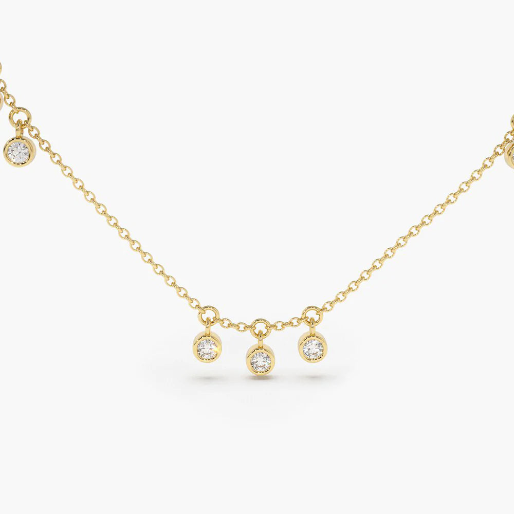 Solid Gold 9 Diamond Dangle Necklace
