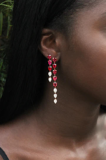 Solid Gold Short Ruby And Diamond Pear Shape Drop Earrings
