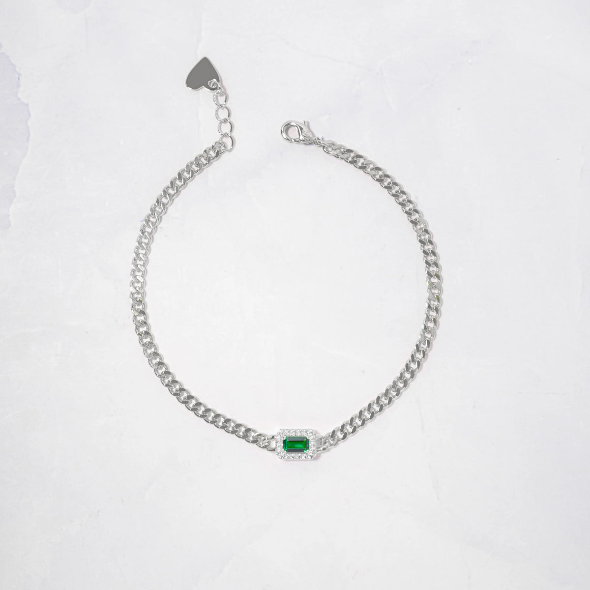 Solid Gold Emerald and Diamond Cuban Bracelet