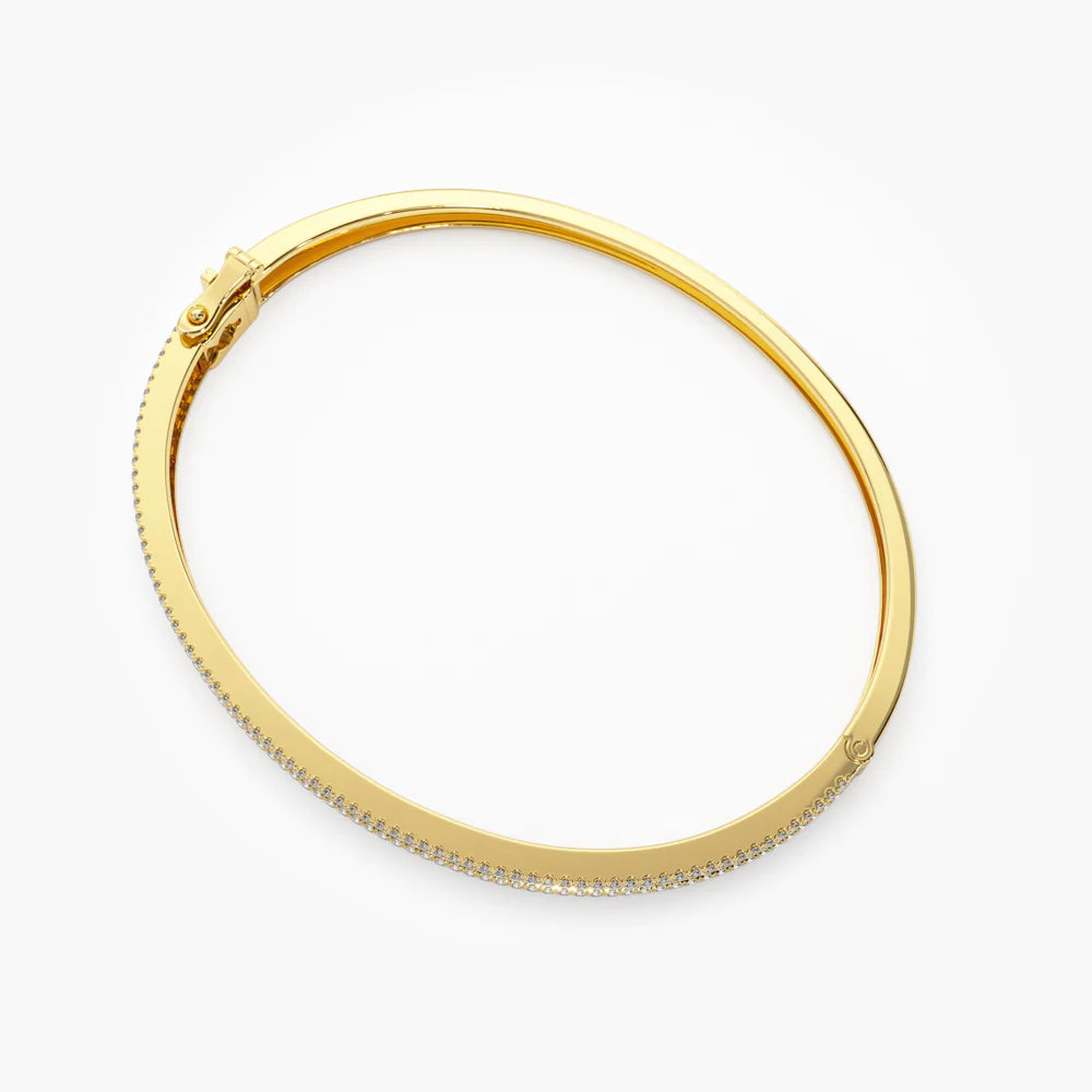 Solid Gold Half Eternity Baguette and Round Diamond Bangle