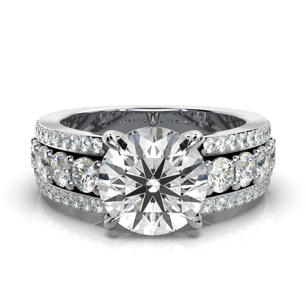 Solid Gold Three-Row Lab Grown Diamond Ring