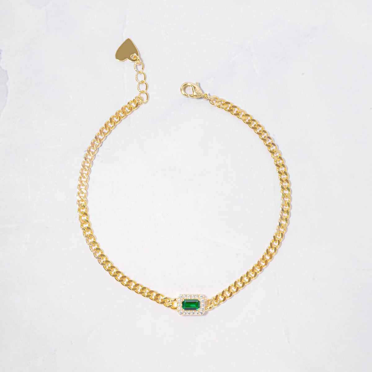 Solid Gold Emerald and Diamond Cuban Bracelet