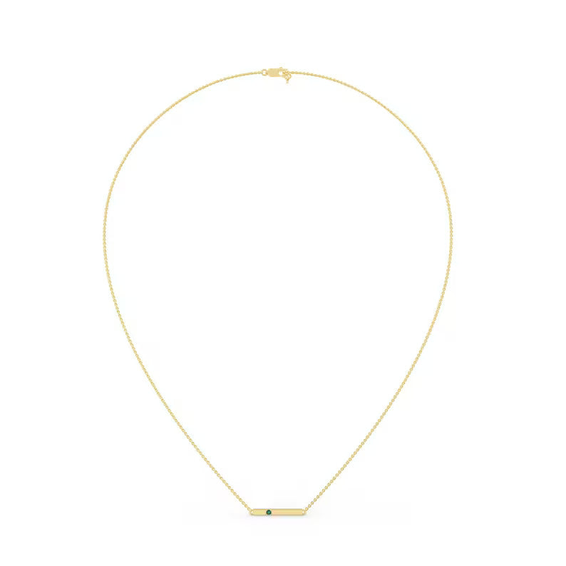 Solid Gold Natural Solitaire Emerald Bar necklace