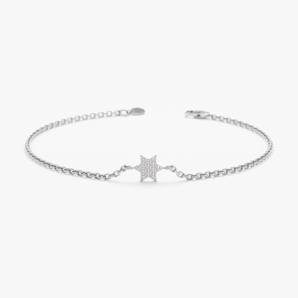 Solid Gold Pave Diamond Star Of David Bracelet