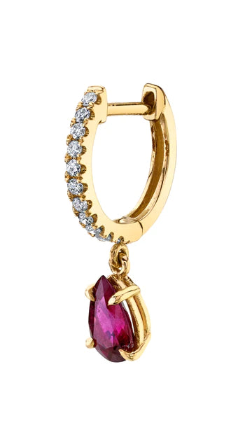Solid Gold luxurious Diamond Hoops featuring Pear Drop and Pink Sapphire