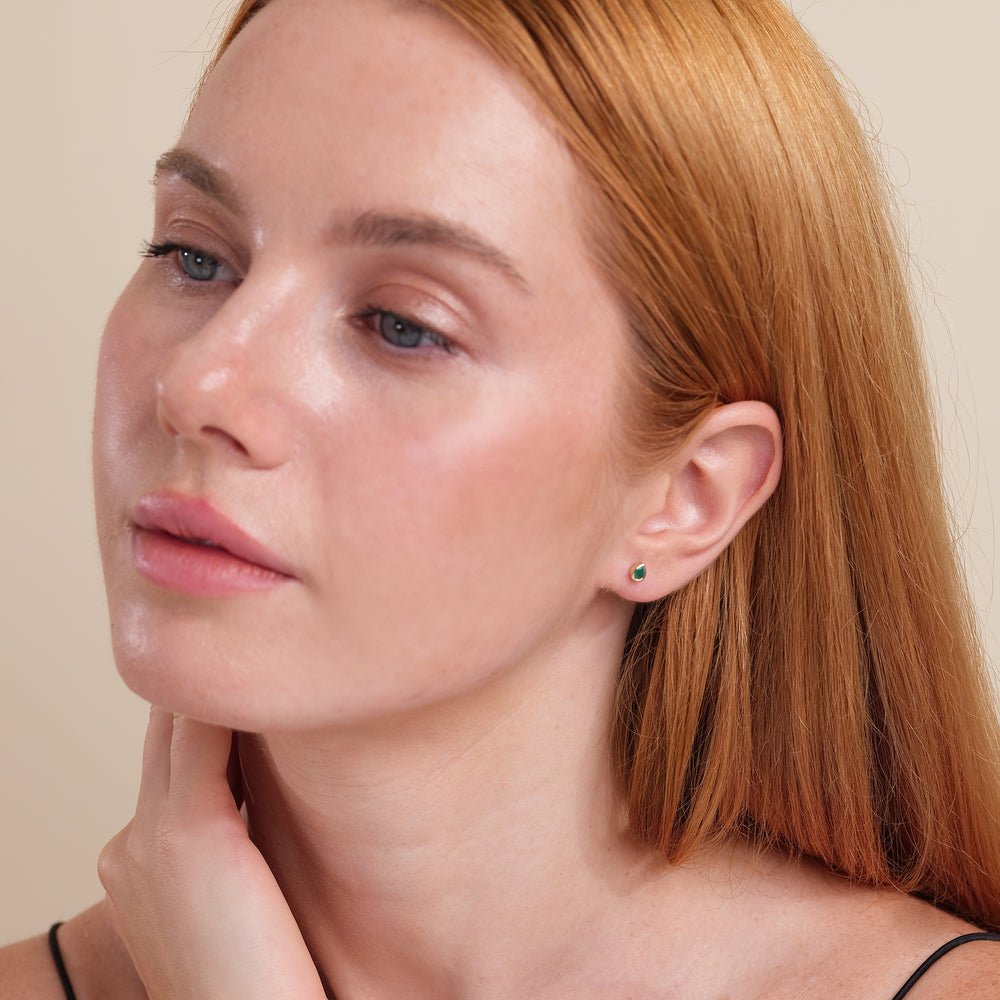 Solid Gold Pear Cut Emerald Studs