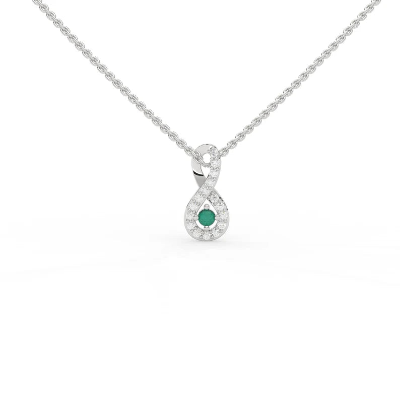 Solid Gold Emerald Necklace with Halo Diamonds