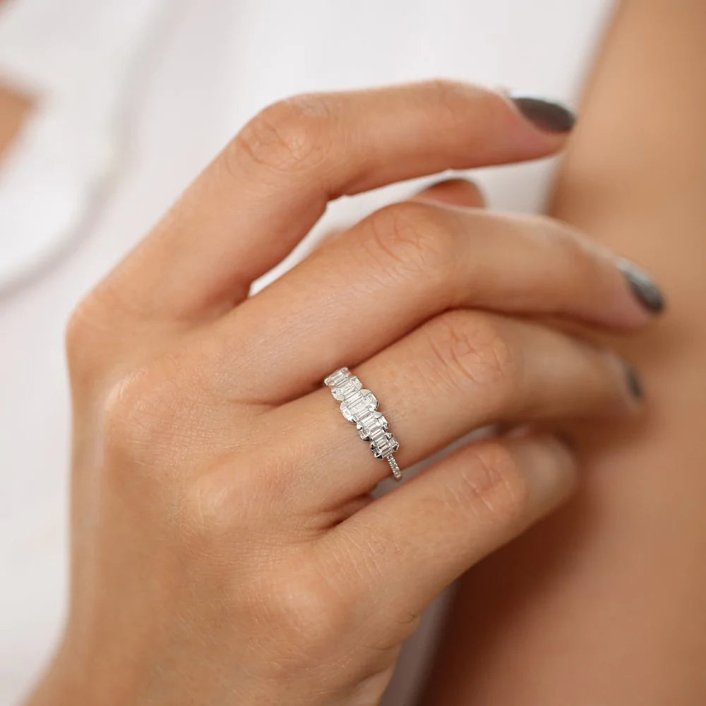 Solid Gold Graduating Baguette Diamond Anniversary Ring