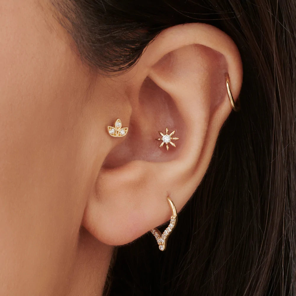 Solid Gold Leaf Petal Lab-Grown Diamond Helix Piercing