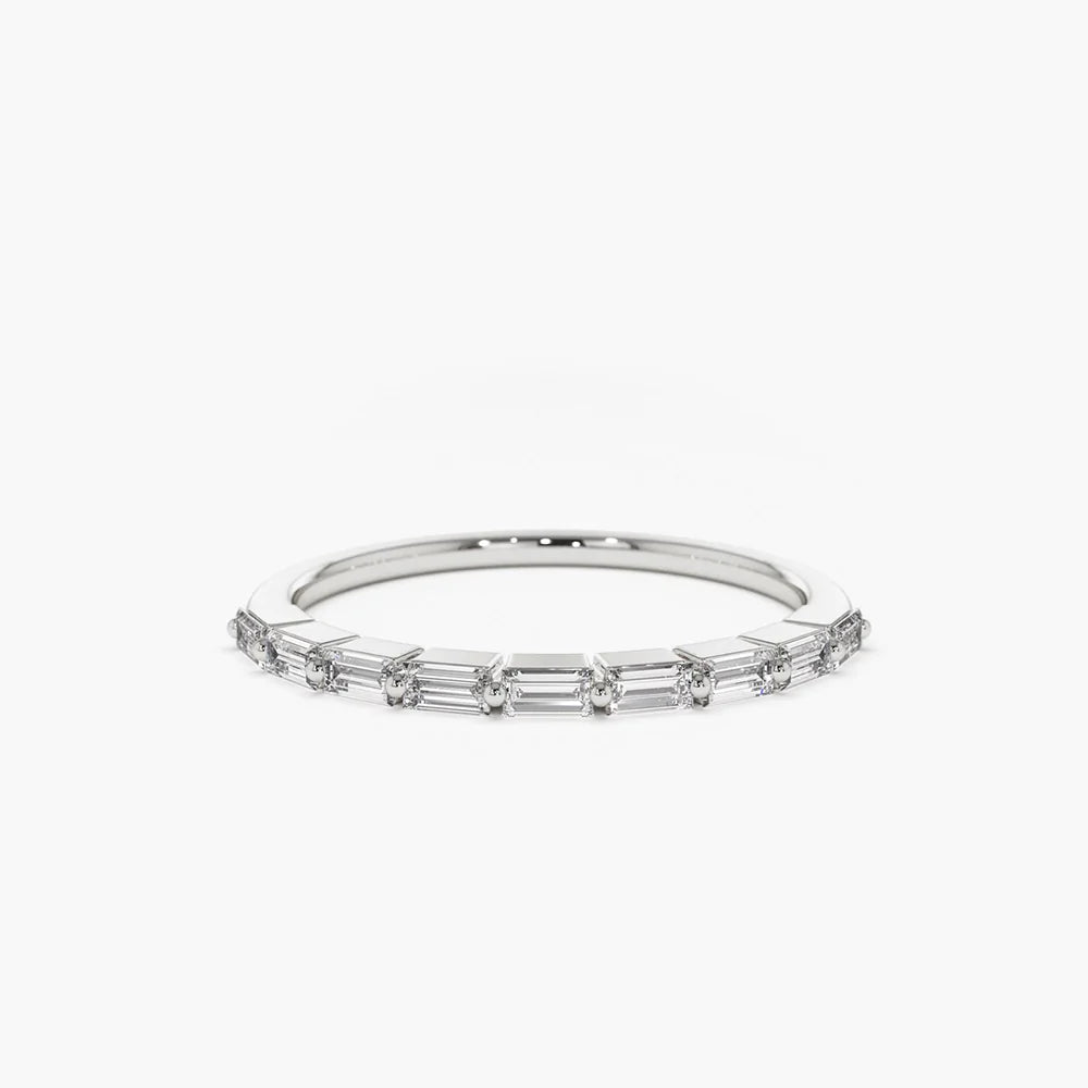 Solid Gold Shared Prong Half Eternity Baguette Diamond Ring