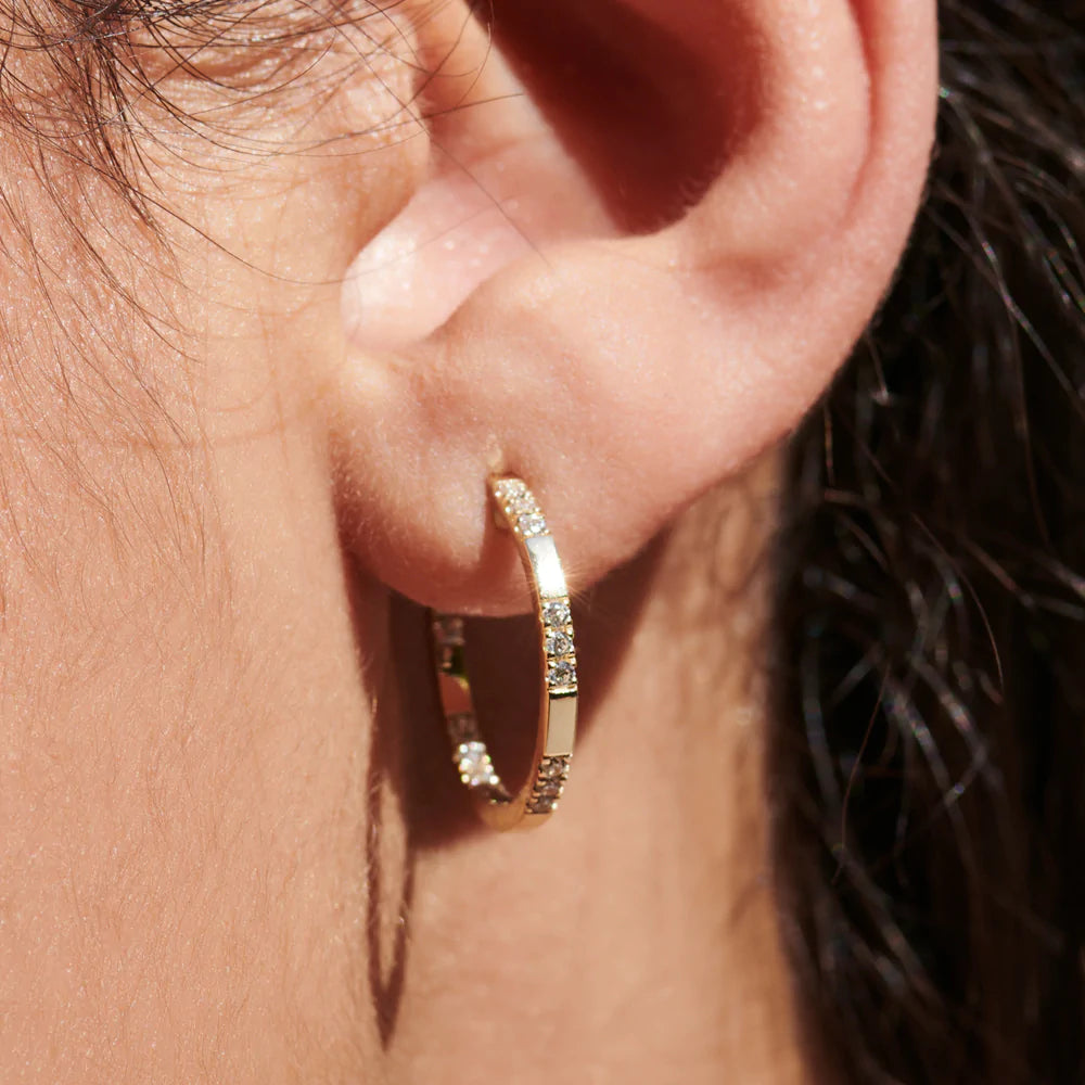 Solid Gold Inside out Diamond Hoop Earrings