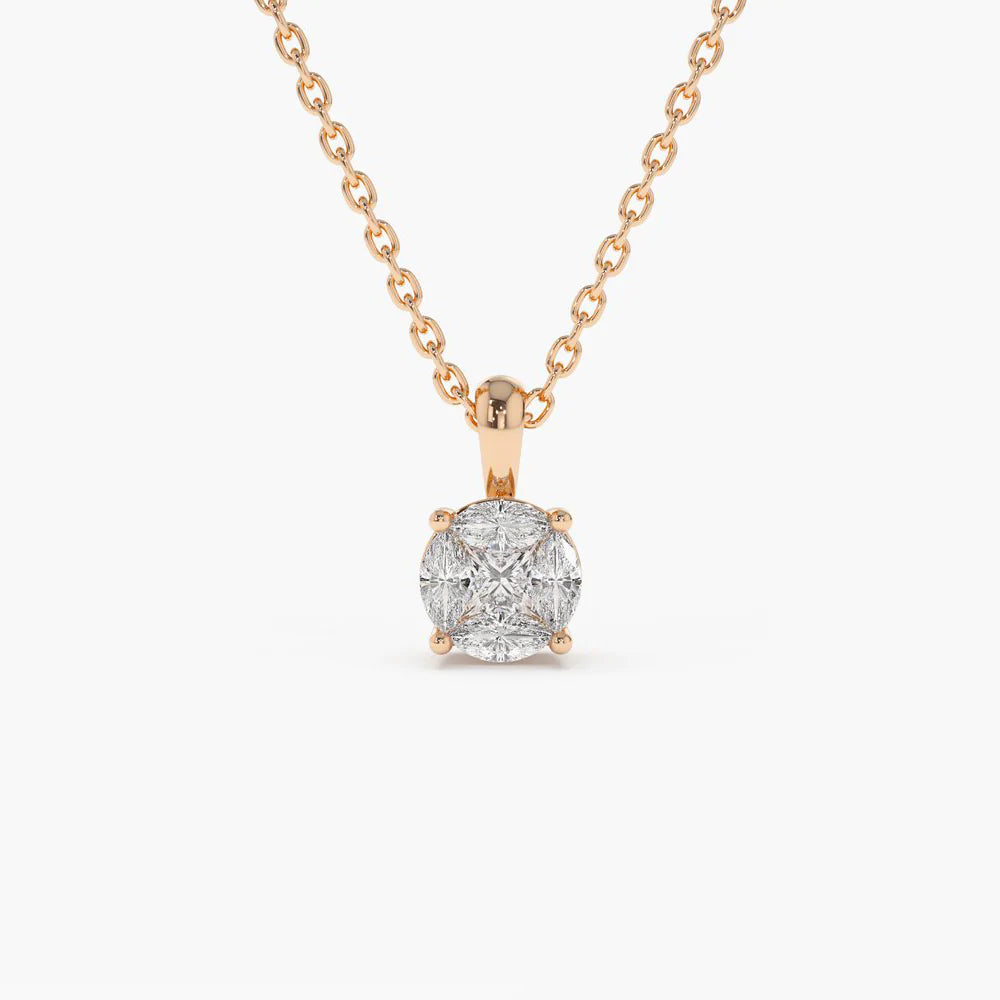 Solid Gold 0.25ctw Illusion Setting Brilliant Diamond Necklace