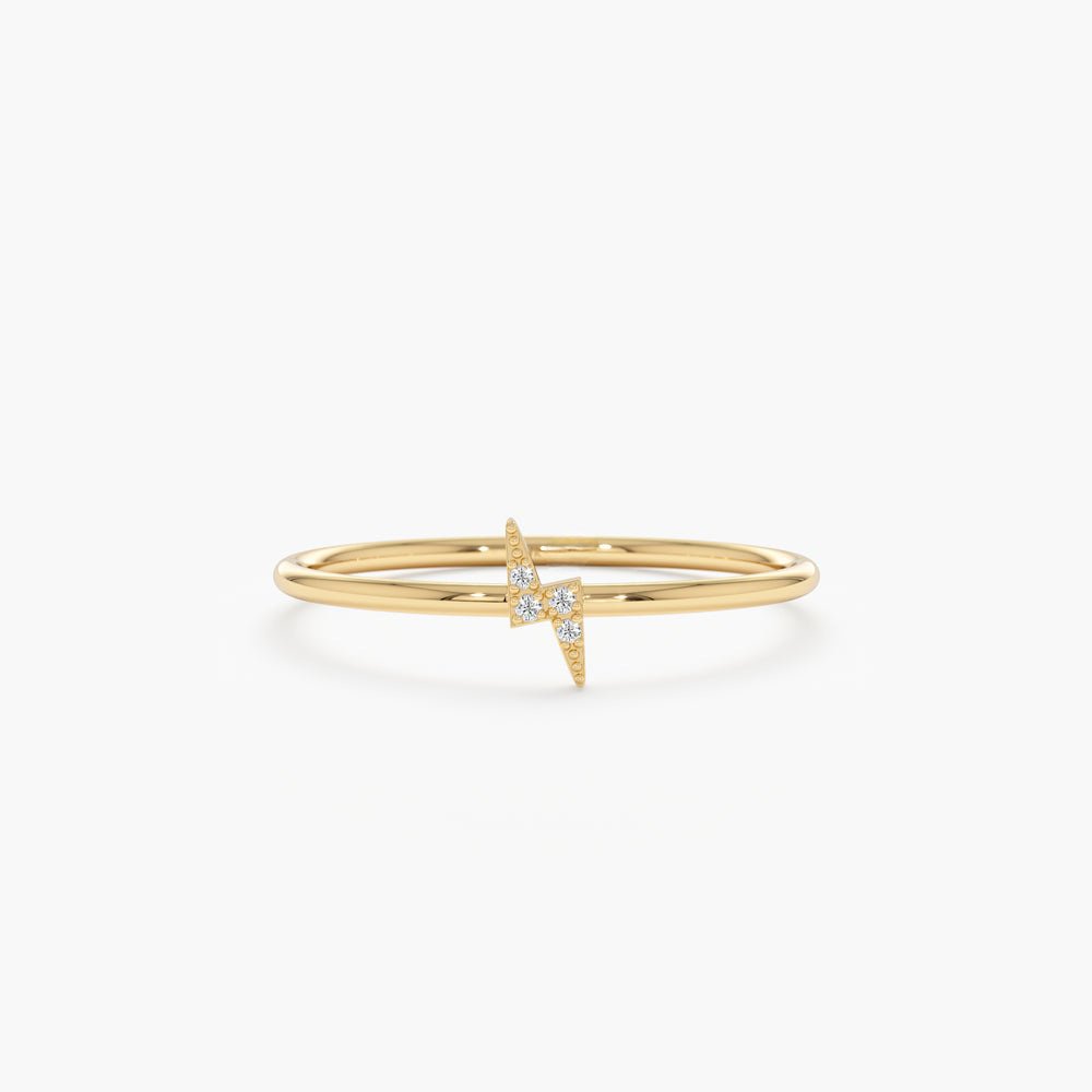 14K Solid Gold Petite Diamond Lightning Bolt Ring