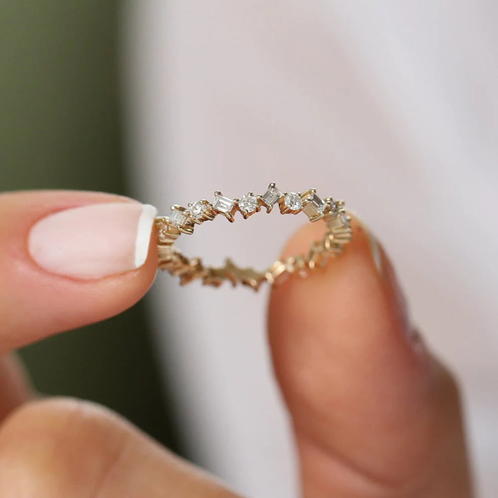 Solid Gold Baguette and Round Diamond Full Eternity Ring