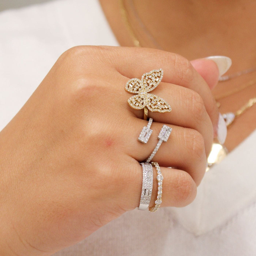 Solid Gold Diamond Butterfly Ring