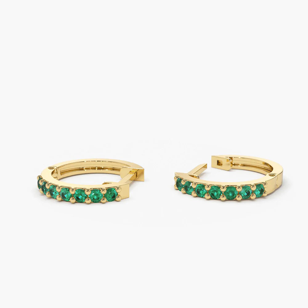 Solid Gold Emerald Heggie Hoop Earrings
