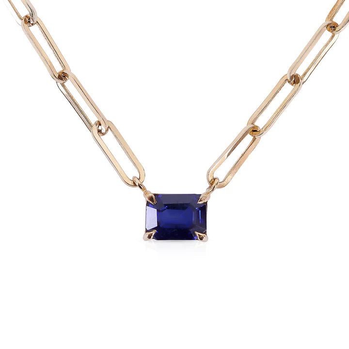 Solid Gold Sapphire Paperclip Necklace