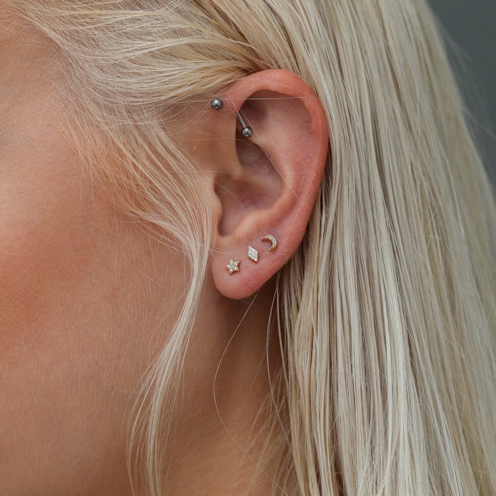 Solid Gold Diamond Moon and Star Studs