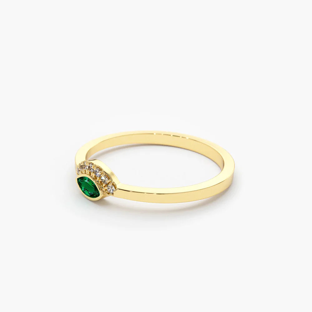 Solid Gold Marquise Emerald Eye Diamond Ring